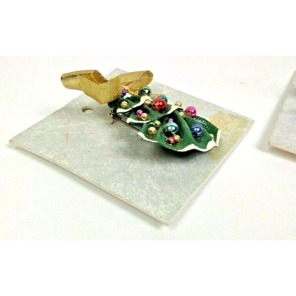 Vintage Handmade Christmas Brooch Pins Rhinestone Bow Tree, Gold Angel Lot of 2 - Picture 6 of 7